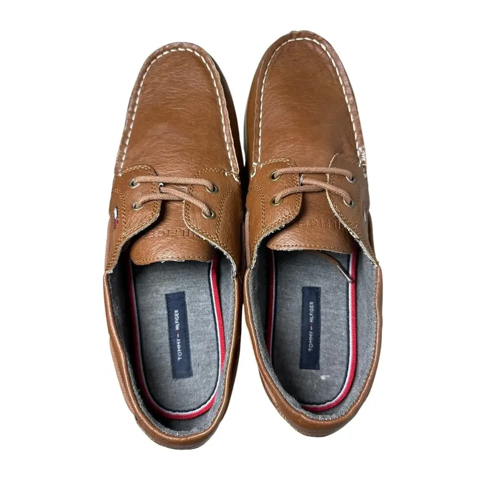 Tommy Hilfiger Shoes Brown Leather Slip On Boat Loafers Size Men's 10.5